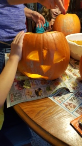 The boy decided to add a third eye to his pumpkin